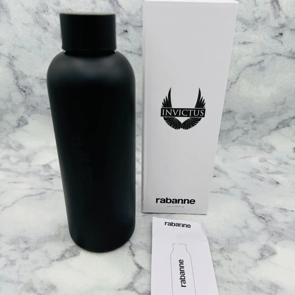 Paco Rabanne Invictus Water Bottle, Matte Black 750ml, Logo Design, Boxed - NEW